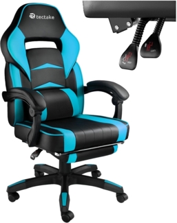 TecTake 800769 Bürostuhl mit Fußstütze, Chefsessel mit Lendenkissen, ergonomischer Schreibtischstuhl mit Armlehnen, höhenverstellbarer Gaming Stuhl - Diverse Farben - (Azur | Nr. 404741)