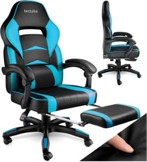 TecTake 800769 Bürostuhl mit Fußstütze, Chefsessel mit Lendenkissen, ergonomischer Schreibtischstuhl mit Armlehnen, höhenverstellbarer Gaming Stuhl - Diverse Farben - (Azur | Nr. 404741)