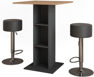 Vicco Bartisch-Set Anthrazit 75 x 75 cm mit 2 Barhockern, Repose