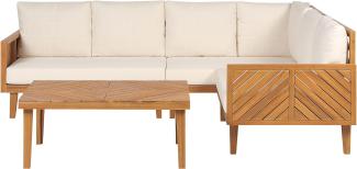 Lounge Set mit Tisch Ecksofa BARATTI Akazienholz 4 Personen Helles Beige