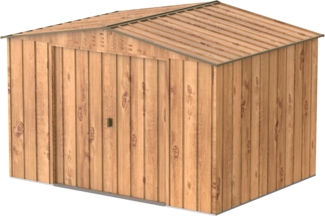 Duramax TOP 10x8 (7.28 m²) Metall gerätehaus, hergestellt aus verzinktem Stahl, verstärkte Dachkonstruktion, wartungsfreies und witterungsbeständiges Metallgerätehaus, Geräteschuppen, Holzmaserung