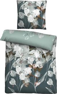 biberna Mako-Satin Bettwäsche BLÜTENZAUBER, 1x 200x200 cm + 2x 80x80 cm, Mint, 1x 135x200 cm + 1x 80x80 cm