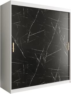 Kleiderschrank Kamoga T 180 (Weiß / Marmor Schwarz + Gold, mit Schubladen)