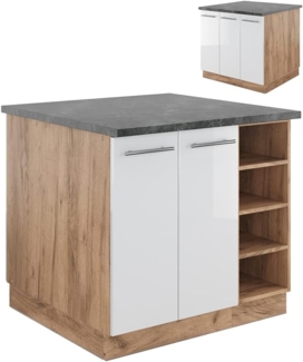 Kücheninsel Fame-Line Weiß Hochglanz/Goldkraft Eiche 90 cm ohne Arbeitsplatte Vicco