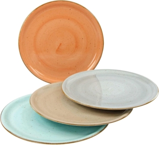 CreaTable Pizzateller Essteller VINTAGE NATURE, (4 St), Teller Set für 4 Personen, Porzellan