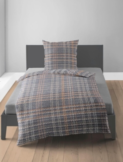 Bettwäsche Bierbaum Biber 4143-10 graphit natur orange kariert 135x200