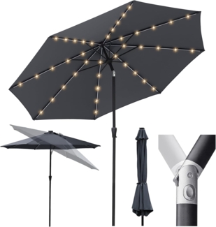 Sekey Solar-LED Sonnenschirm 300cm mit 40 LED, Windfester Gartenschirm UV 50+, Alu-Sonnenschirm mit Kurbel für Terrasse Balkon Garten