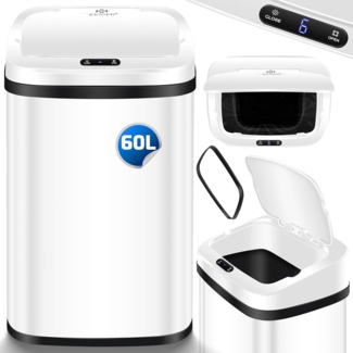 KESSER® Sensor Mülleimer Küche | Automatik mit Bewegungssensor Abfalleimer & Soft-Close-Deckel | Müllbehälter mit Touch-Bedienfeld & Sensor | LCD-Display | Edelstahl | inkl. Müllsackhalter Weiß, 60 Liter
