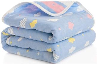 Hayisugal Kinder Decke 6-lagig Babydecke aus 100% Baumwolle - kuschelige Baumwolldecke Ideal als Kinderwagendecke, Erstlingsdecke, Bettdecke oder Kuscheldecke, Blau Wolken, 110x110 cm