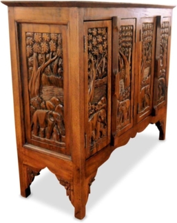 livasia Sideboard Sideboard Massivholz 100x40x80cm Akazie handgeschnitzt
