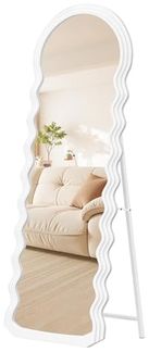 SONGMICS Ganzkörperspiegel, 160 x 50 cm, Standspiegel, wellenförmiges Design, mit Ständer, freistehend, MDF-Rahmen, für Schlafzimmer, Wohnzimmer, Eingangsbereich, wolkenweiß