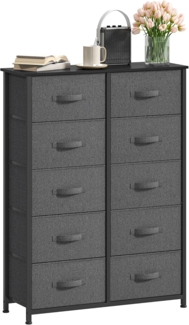 DWVO Kommode mit 10 Schubladen, Schrank aus Stoff mit Griffen, Metallgestell & MDF-Holzplatte, langlebig, für Schlafzimmer & Wohnzimmer,dunkelgrau w/Stoff-Griffen
