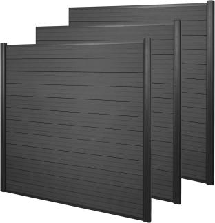 WPC-Sichtschutz Sarthe, Windschutz Zaun, Alu-Pfosten ~ 3er Set, 5,6m anthrazit