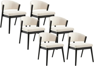 Vente-unique - 6er-Set Stühle - Bouclé-Stoff & schwarzes Kautschukholz - Weiß - ZELVYN