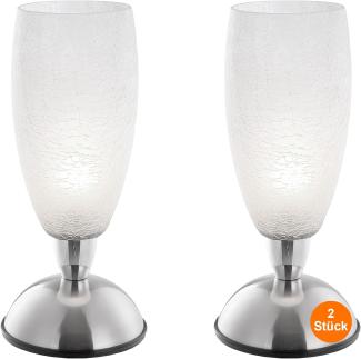 Nachttischlampe Touch 2er Set Tischlampe Modern Glas Weiß Silber Wohnzimmer