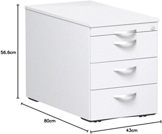 Rollcontainer, 3 Metall-Schubfächer, Utensilienschubfach, TxHxB 800x565x438mm Weiß / Weiß