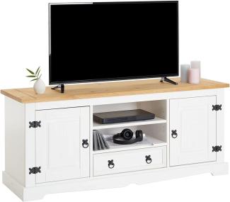 IDIMEX Lowboard Tequila im Mexiko Stil in weiß/braun, Elegante TV Bank mit 2 Fächern aus massiver Kiefer, TV Unterschrank mit Türen und Schubladen