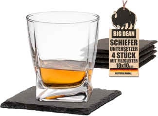 BigDean Schiefer-Untersetzer Set 4 teilig 10x10 cm quadratische Tisch-Untersetzer Servierplatten - 4 Gummifüße zum Schutz