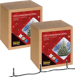 Idena 31869-2 - 2 Stück LED Lichterkette mit 200 LEDs in Gold-Gelb, für Außen & Innen, mit 8 Stunden Timer Funktion und Transformator, ca. 29,9 m lang, als Party Deko, Weihnachtsdeko