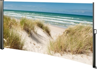 Seitenmarkise ausziehbar rechts, 160 cm hoch, Seitenrollo mit Fotodruck Ostsee