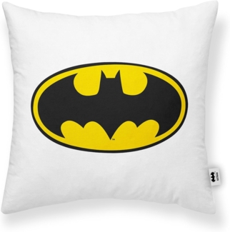 BELUM | Batman Kissenbezug Half Panama 100% Bio-Baumwolle | Dekokissenbezug mit unsichtbarem Reißverschluss | Größe: 45x45 cm