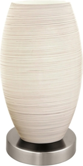 Eglo 97589 Tischleuchte BATISTA 3 E27 1X40W Stahl nickel-matt, Glas Wischtechnik weiß Ø12cm H:22,5cm mit Kabelschalter