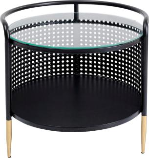 Kare Design Beistelltisch Fence, Schwarz, Durchmesser 45cm, Wohnzimmertisch, Couchtisch, Stahlgestell, Tischplatte aus ESG Sicherheitsglas, 44x45x45 cm (H/B/T)