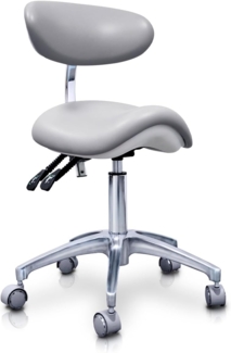 QUIRUMED Elite hydraulischer Pony-Hocker, silberfarben, multidisziplinär, Edelstahl, Kunstleder, ergonomische Rückenlehne, Polyurethan-Polsterung, höhenverstellbar