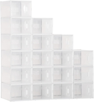 HOMCOM Schuhregal DIY Schuhbox Aufbewahrungsbox, stapelbar Schuhablage mit Tür 1-tlg, Kunststoff Transparent 35 x 25 x 19 cm