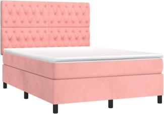 vidaXL Boxspringbett mit Matratze & LED Rosa 140x190 cm Samt 3136304