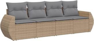 vidaXL 4-tlg. Garten-Sofagarnitur mit Kissen Beige Poly Rattan 3221078