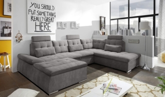 Couch NALO Sofa Schlafcouch Wohnlandschaft Bettsofa braun-schwarz U-Form rechts