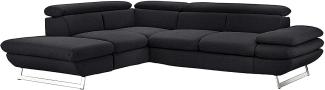 Mivano Ecksofa Prestige, Modernes Schlafsofa in L-Form mit Ottomane und Bettfunktion, Kopfstützen und Armlehne verstellbar, 265 x 74 x 223, Strukturstoff, schwarz