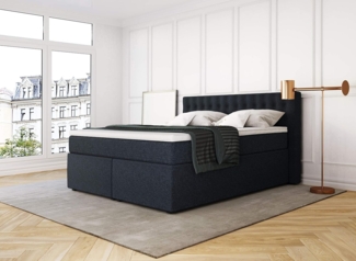 Betten Jumbo King Boxspringbett 180x200 cm 7-Zonen TFK Härtegrad H3 und Visco-Topper | Farbe Marineblau | div. Größen verfügbar