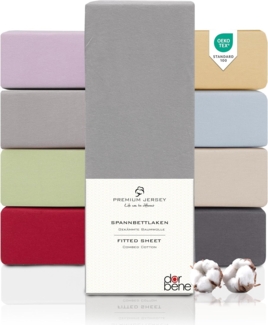 DarBene Spannbettlaken 90x200 PREMIUM , 100% Jersey Baumwolle, Oeko-TEX, Hellgrau