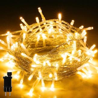 LEDYA Lichterkette Außen, 10M 100 LED Lichterkette Strom Warmweiß mit 8 Modi und Timer, Wetterfest IP44 für Balkon, Garten, Geländer, Weihnachten, Innen, Aussen Dekoration