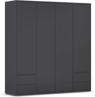 Rauch Möbel Nabila, Drehtürenschrank, Kleiderschrank, Kleiderschränke, Garderobe, 4-türig, 4 Schubladen, Push-to-Open, Farbe Grau metallic, Schwarz, 187 x 194 x 53 cm