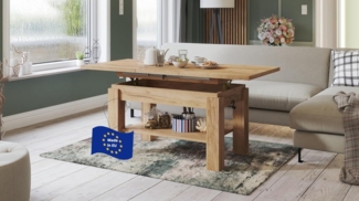 designimpex Couchtisch Couchtisch Astoria Eiche Gold höhenverstellbar ausziehbar Esstisch, Funktionstisch, Wohnzimmertisch, Tisch, Esstisch, Sofatisch
