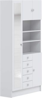 TemaHome Garderobenschrank Combi Badezimmerschrank mit Schubladen, Türen, drei offenen Fächern, mit Spiegel, 90 cm breit, Weiss