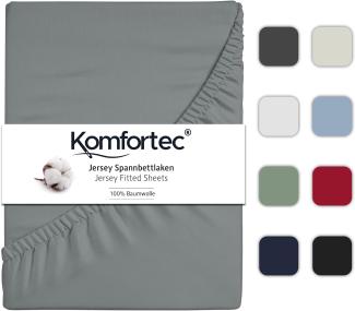 Komfortec Jersey Spannbettlaken 200x200 cm, 100% Baumwolle, Grau