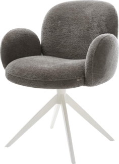 Drehstuhl Nube-Flex mit Armlehnen Bouclé Soft Schlamm Kreuzgestell breit Weiß 360° drehbar Wippfunktion Taschenfederkern