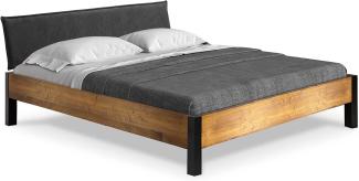Möbel-Eins CURBY Bett Metallfuß, mit Polsterkopfteil, Material Massivholz, rustikale Altholzoptik, Fichte vintage 160x200 cm Stoff Anthrazit ohne Steppung