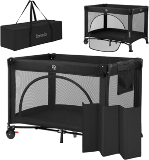 Lionelo Laura 2-in-1 Reisebett bis zu 15 kg Laufgitter von 0 bis 36 Monate Seitlicher Einstieg T25 Schaumstoffmatratze, 2 Höhenstufen, Reisetasche, Räder mit Bremse