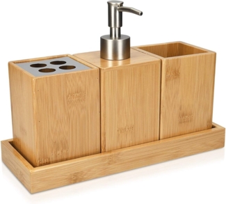 Navaris Badaccessoire-Set Bambus 4-teilig - Zahnputzbecher, Seifenspender, Becher, Ablage, 4 tlg.