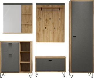 Garderobe Set Blanshe in Filz grau und Eiche 248 cm