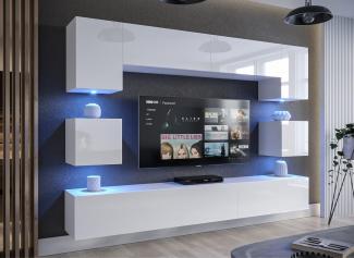 Furnitech NOWARA AN1 Wohnzimmer Möbel Wohnwand Mediawand Wandschrank mit Led Beleuchtung Schrankwand (LED RGB (16 Farben), AN1-17W-HG21 1B)