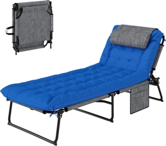 Outsunny Gartenliege mit Kopfkissen, 4-Fach verstellbare Rückenlehne, wetterfest Liegestuhl, 1 St, klappbar Sonnenliege, bis 120 kg belastbar, für Garten Outdoor Pool, Blau