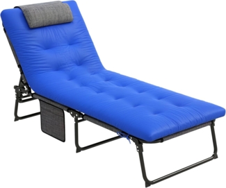 Outsunny Gartenliege mit Kopfkissen, 4-Fach verstellbare Rückenlehne, wetterfest Liegestuhl, 1 St, klappbar Sonnenliege, bis 120 kg belastbar, für Garten Outdoor Pool, Blau