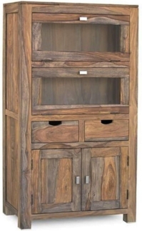 Massivmoebel24 Highboard (Highboard Sheesham 80 x 40 x 148 grau geölt NATURE GREY #60)