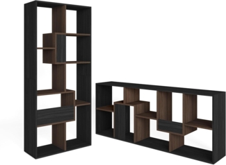 Skraut Home | Bücherregal Bibliothek | Bookshelf, Bookcase | 162 x 67 x 31 cm | Aufbewahrungsregal | Moderner Stil | Schwarz und Eiche dunkel